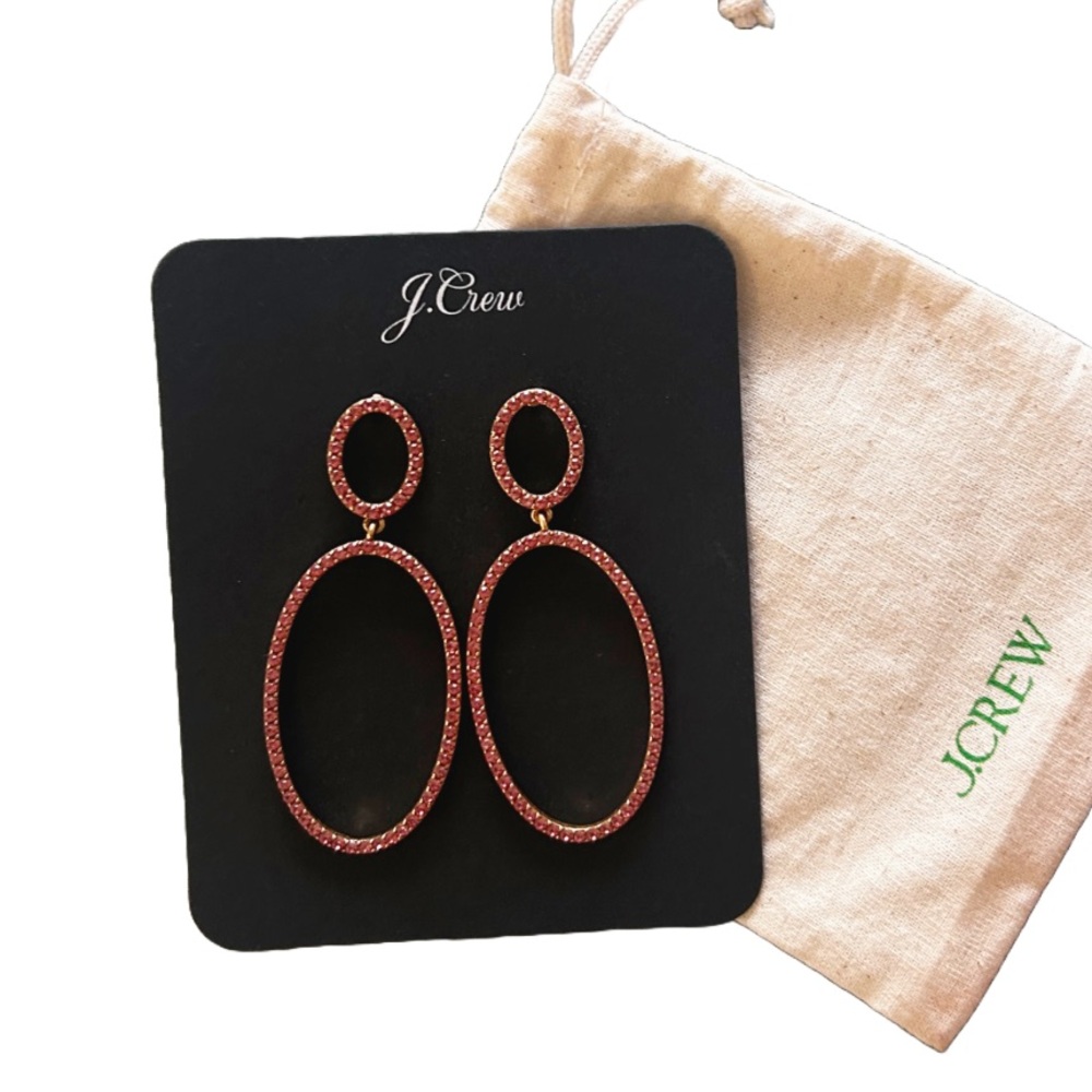 J. Crew Gold/ Pink Rhinestone Dangle Drop Earrings w/ Bag Earrings NWT